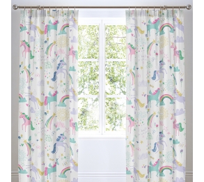 Rainbow Unicorn Multicolour Lined Pencil Pleat Curtains