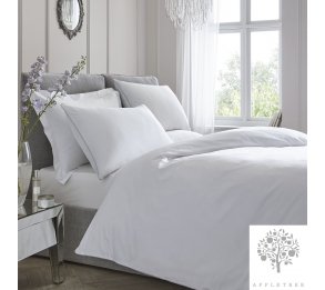 Plain Dye Duvet Cover Set - White with Silver Piping