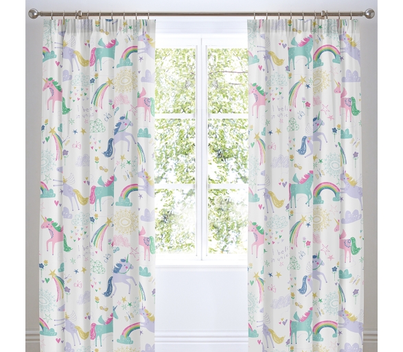 Rainbow Unicorn Multicolour Lined Pencil Pleat Curtains