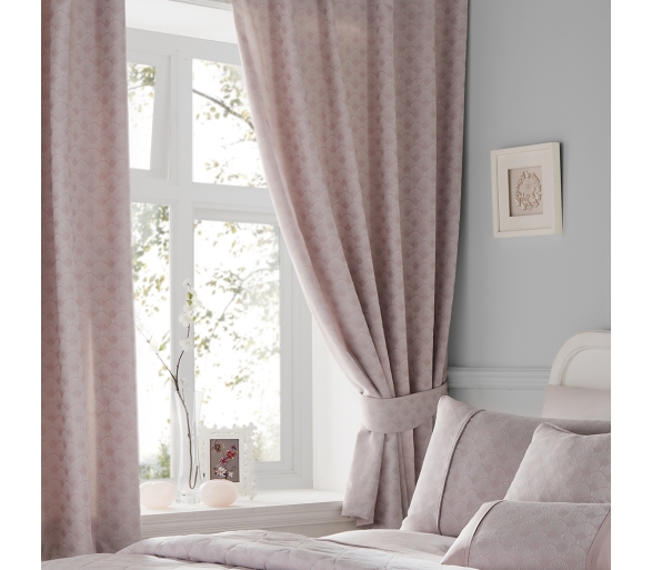 Nouveau Fan Blush - Lined Pencil Curtains with Tie-backs