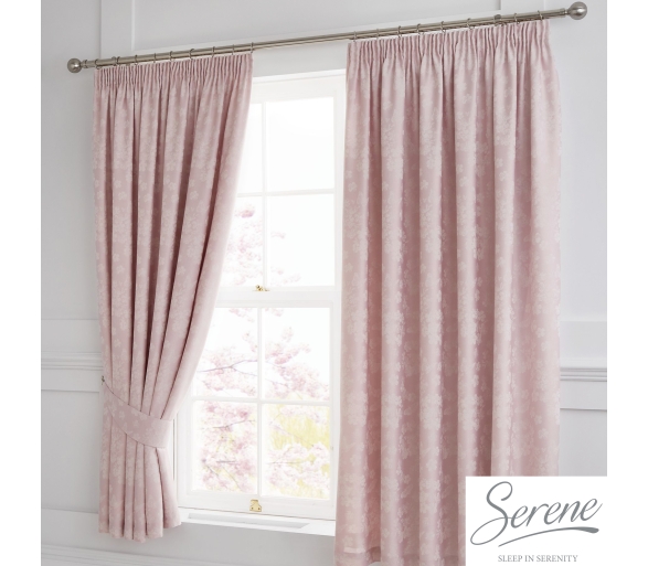 Blossom Blush Lined Pencil Curtains with Tie-backs