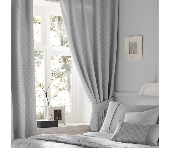 Nouveau Fan Silver - Lined Pencil Curtains with Tie-backs
