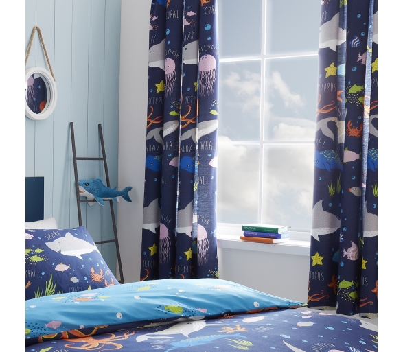 Sea Life Multicolour Lined Pencil Pleat Curtains