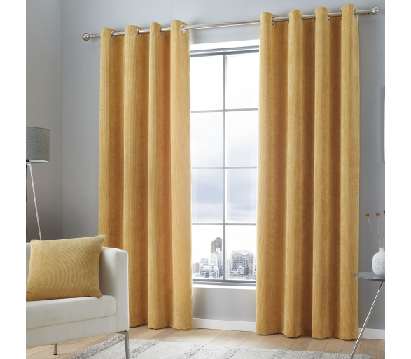 Kilbride Cord - Ochre Eyelet Curtains