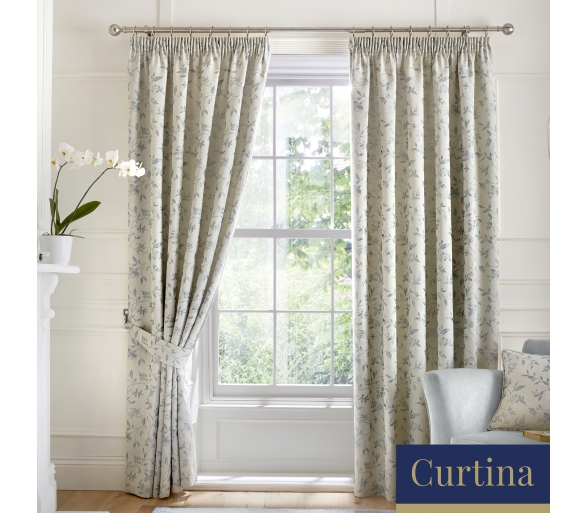 Bird Trail - Duck Egg Pencil Pleat Curtains